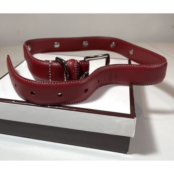 Coach Red Charm Dog Collar Leather XL 22” to 26” Studded Grommets #8848 Dust Bag - Picture 2 of 12